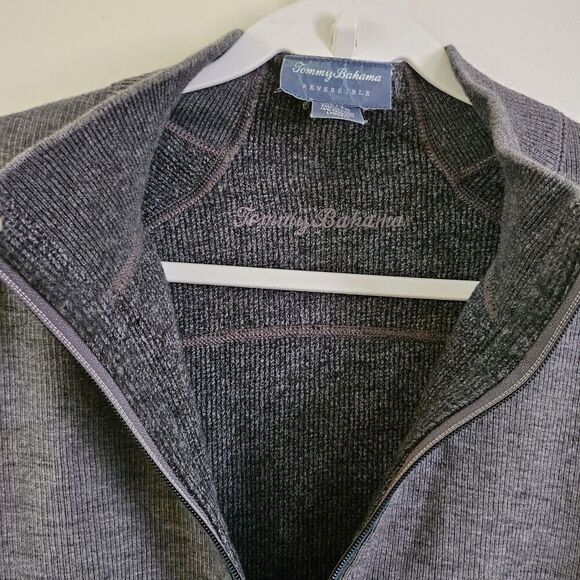 Tommy Bahama Sweater Mens XL Gray Reversible Sweatshirt Quarter Zip Pullover - Picture 5 of 10